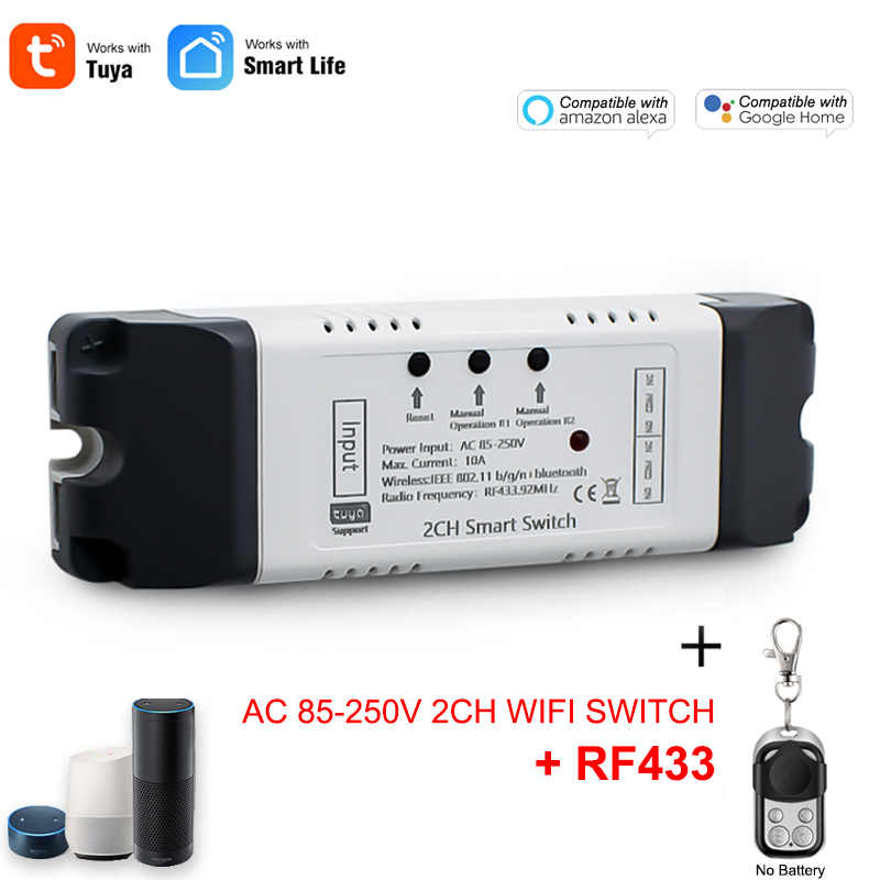 Relay Module 5V - Tuya-Wi-Fi付きスマートウォールモジュール,プラグ付きリモートコントロールモジュール,5v,12v,32v,220v,rf 433,ラジオリモコン,双方向,Alexa用,Google Home