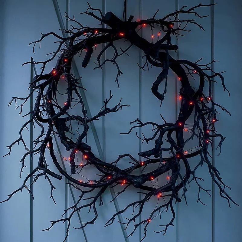Diy Halloween Electronics - LEDライト付きハロウィーンの花輪,黒い枝のきらびやかな装飾,正面玄関,家,屋内,屋外,パーティーの装飾