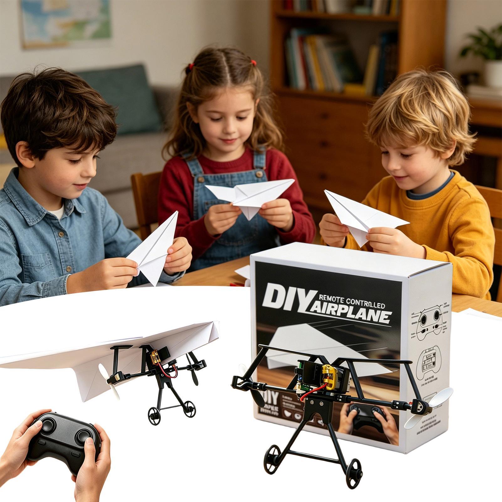 Diy Kit Elektronik - DIY RC紙飛行機キット、ジャイロスタビライザー付き電動リモコン飛行機、男の子と女の子向け、裏庭、公園、ビーチで遊べる。