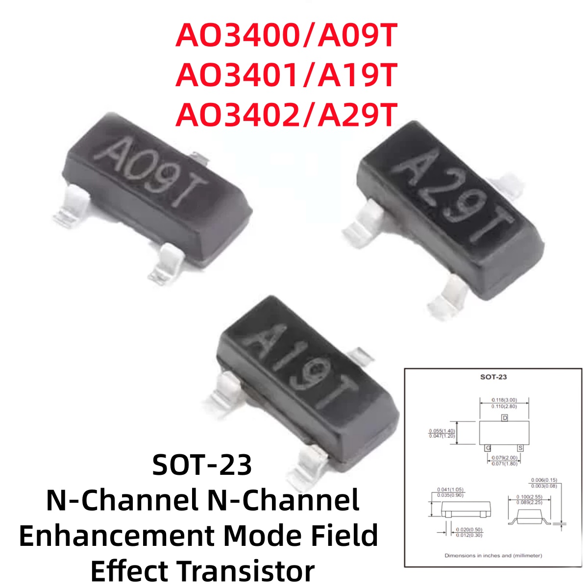 Diy Electronics Youtube Channel - 100-500個 AO3400/A09T AO3401/A19T AO3402/A29T Nチャンネル Pチャンネル