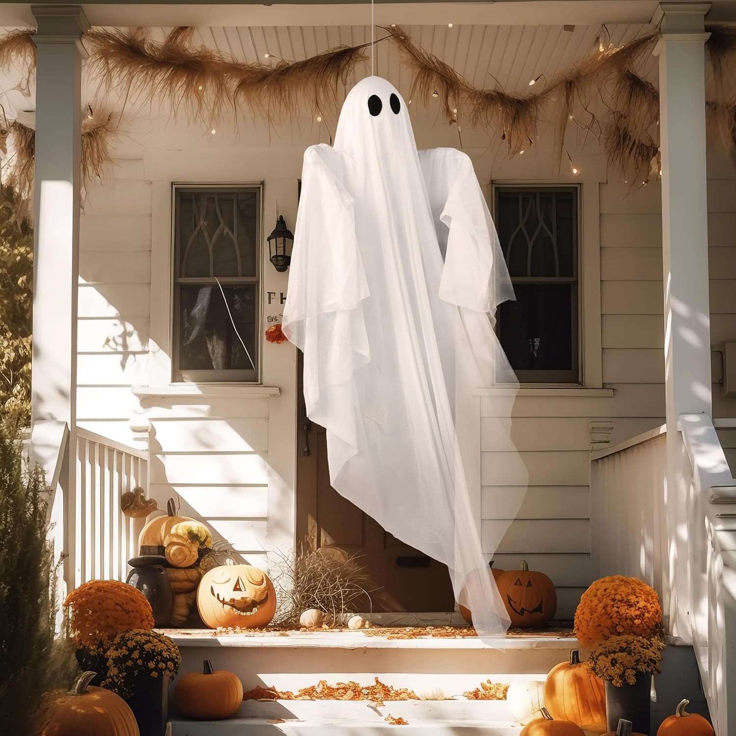 Diy Halloween Electronics - ハロウィン吊り下げライトアップゴースト 不気味な白いLEDライト付き 47インチ ハロウィン吊り下げゴーストデコレーション フロントヤードパティオ芝生ガーデンパーティー装飾 屋内屋外用