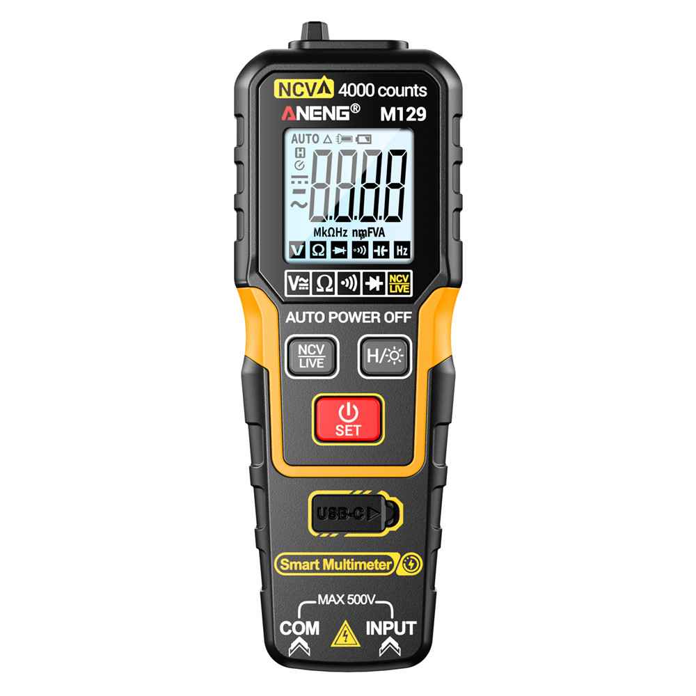 Diy Electronics Tools - ANENG M129 デジタルマルチメーター 4000カウント AC/DC電圧・抵抗測定 リチウム電池直接充電