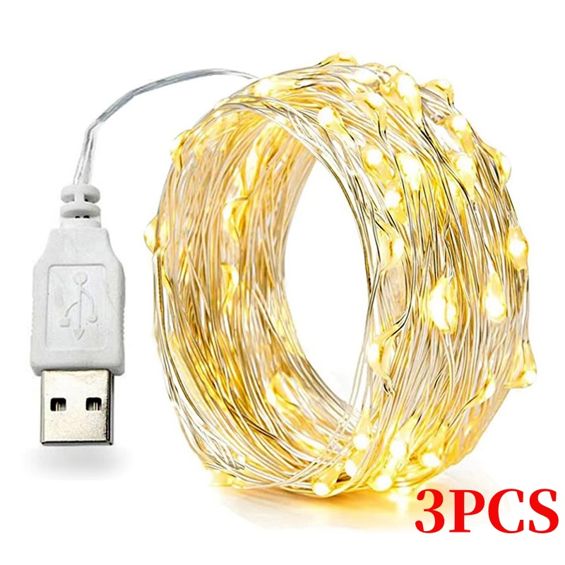 Diy Halloween Electronics - 銅線LEDクリスマスライトストリング,5 m, 10 m, 20m,USB,防水,新年,花輪,フェアリーライト,結婚披露宴の装飾,3個