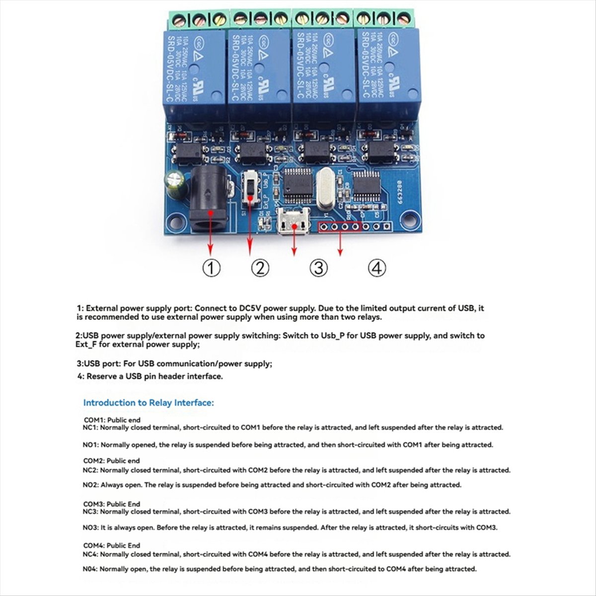 AT42 4 チャンネル USB リレーモジュール LCUS - Relay Module 5V のレビューと価格