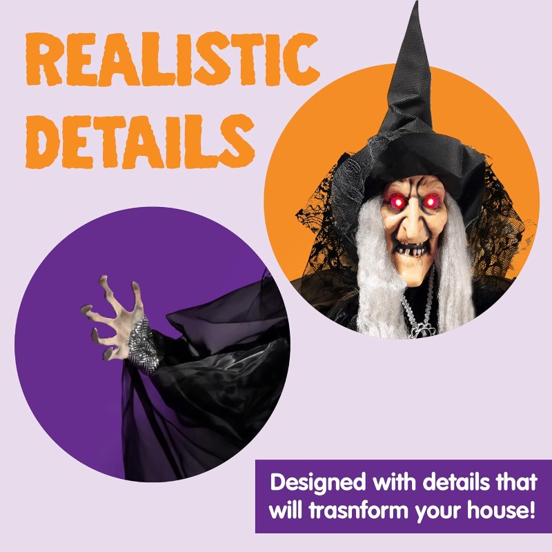 47インチのアニメーション魔女ハロウィンデコレーション、屋外 - Diy Halloween Electronics のレビューと価格
