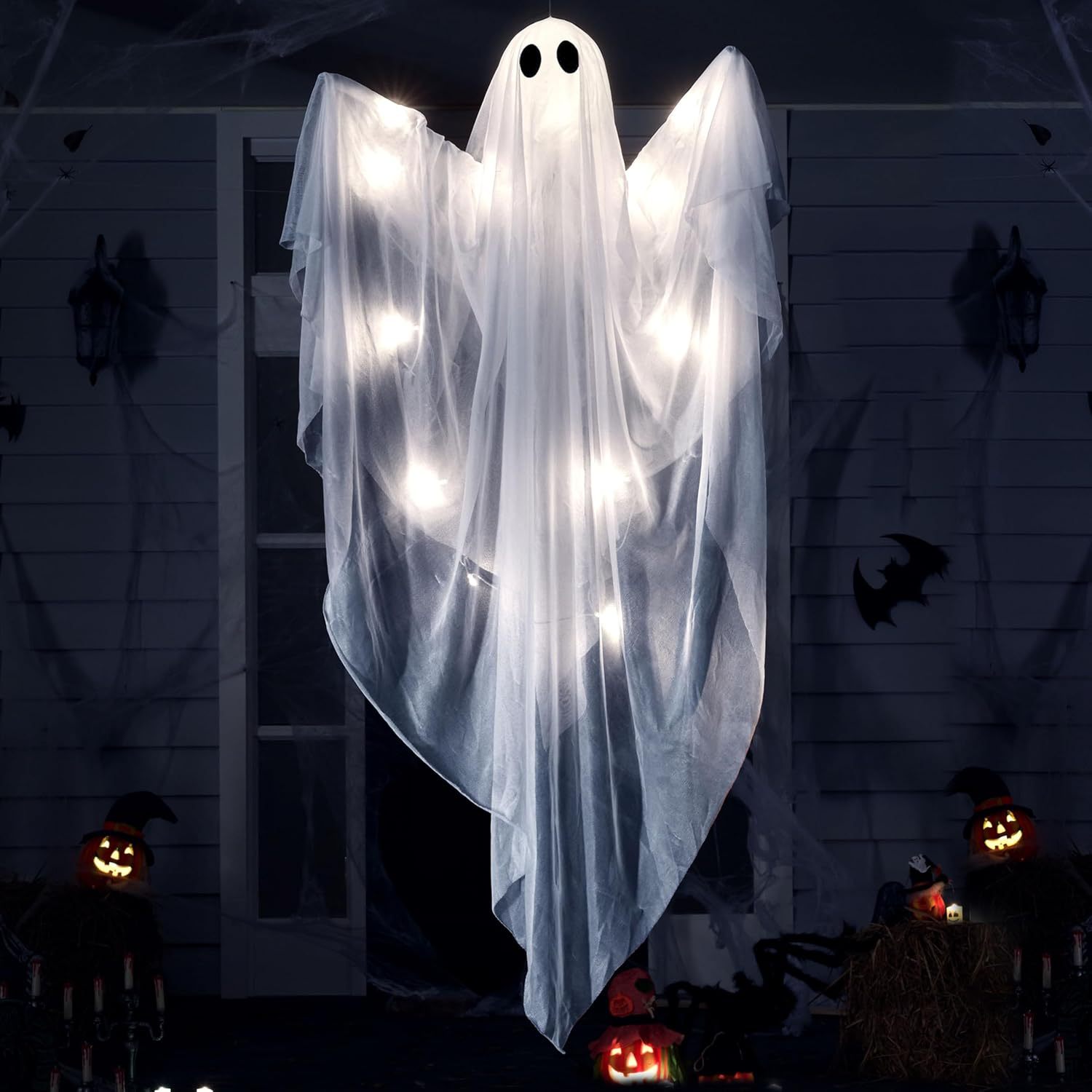 ハロウィン吊り下げライトアップゴースト 不気味な白いLEDラ - Diy Halloween Electronics のレビューと価格