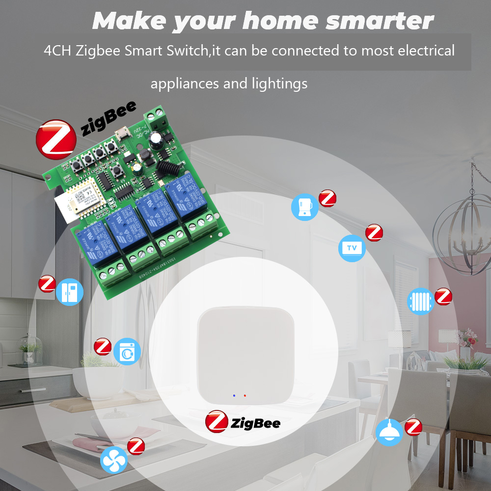 Tuya 4CH Zigbeeスイッチリレーモジュール US - Relay Module 5V のレビューと価格